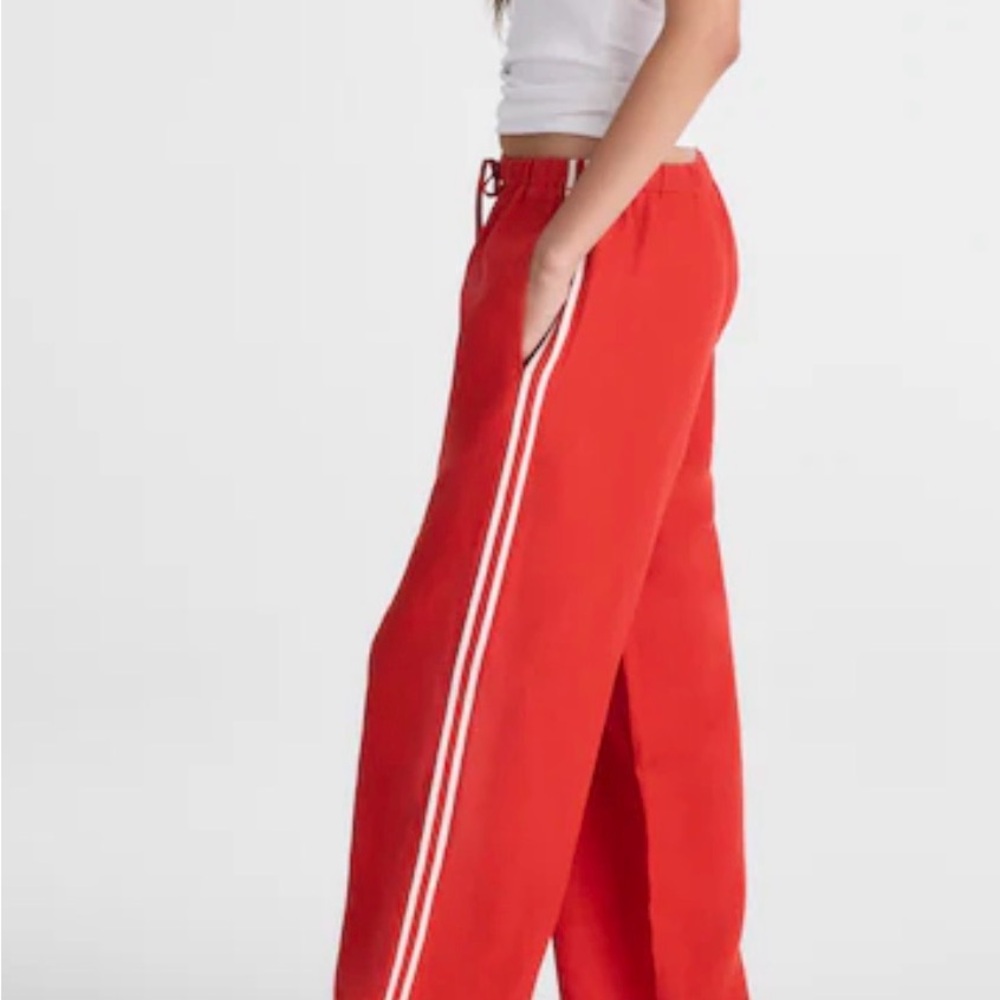 Madewell 100% Linen Track Stripe Pull-On Pants Red White Side Stripe Size Small